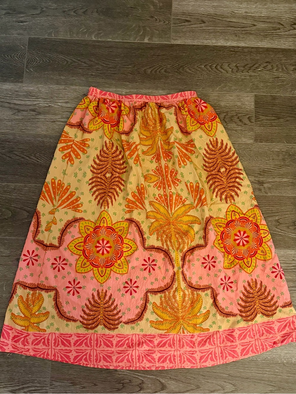 Calypso St. Barth • Boho Floral Print Pink and Yellow Maxi Skirt